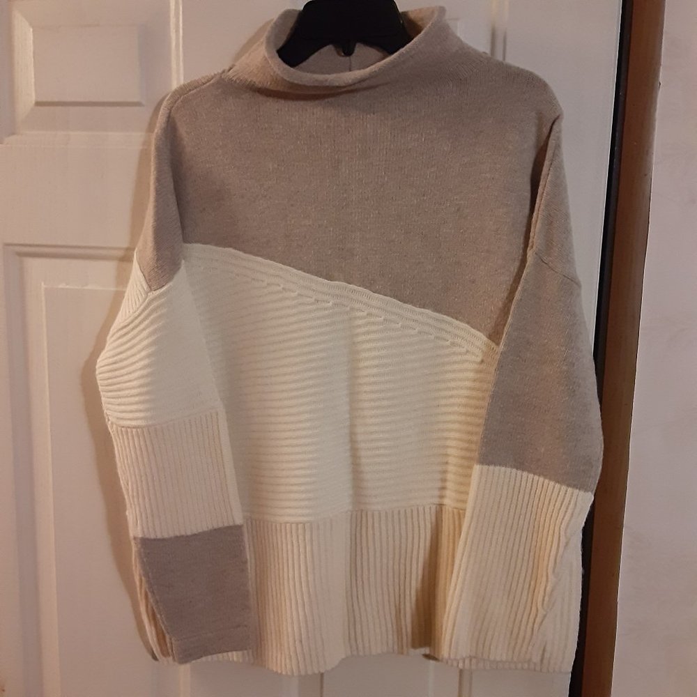 NWT French Connection Women's Patchwork Tonal Roll Neck Sweater Size M